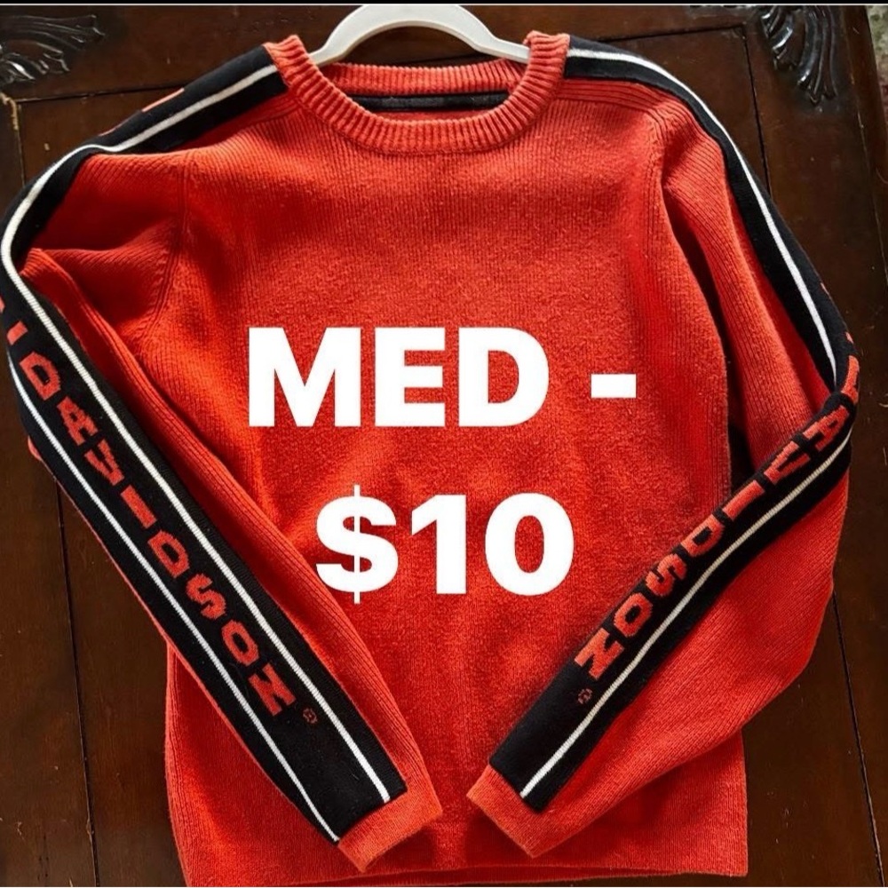 Harley Davidson Orange Sweater with Black Stripes
